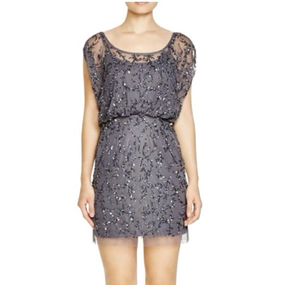 AIDAN MATTOX Gray Sequins Embellished Cocktail Formal Evening Mini Dress Size 6 - Picture 1 of 10